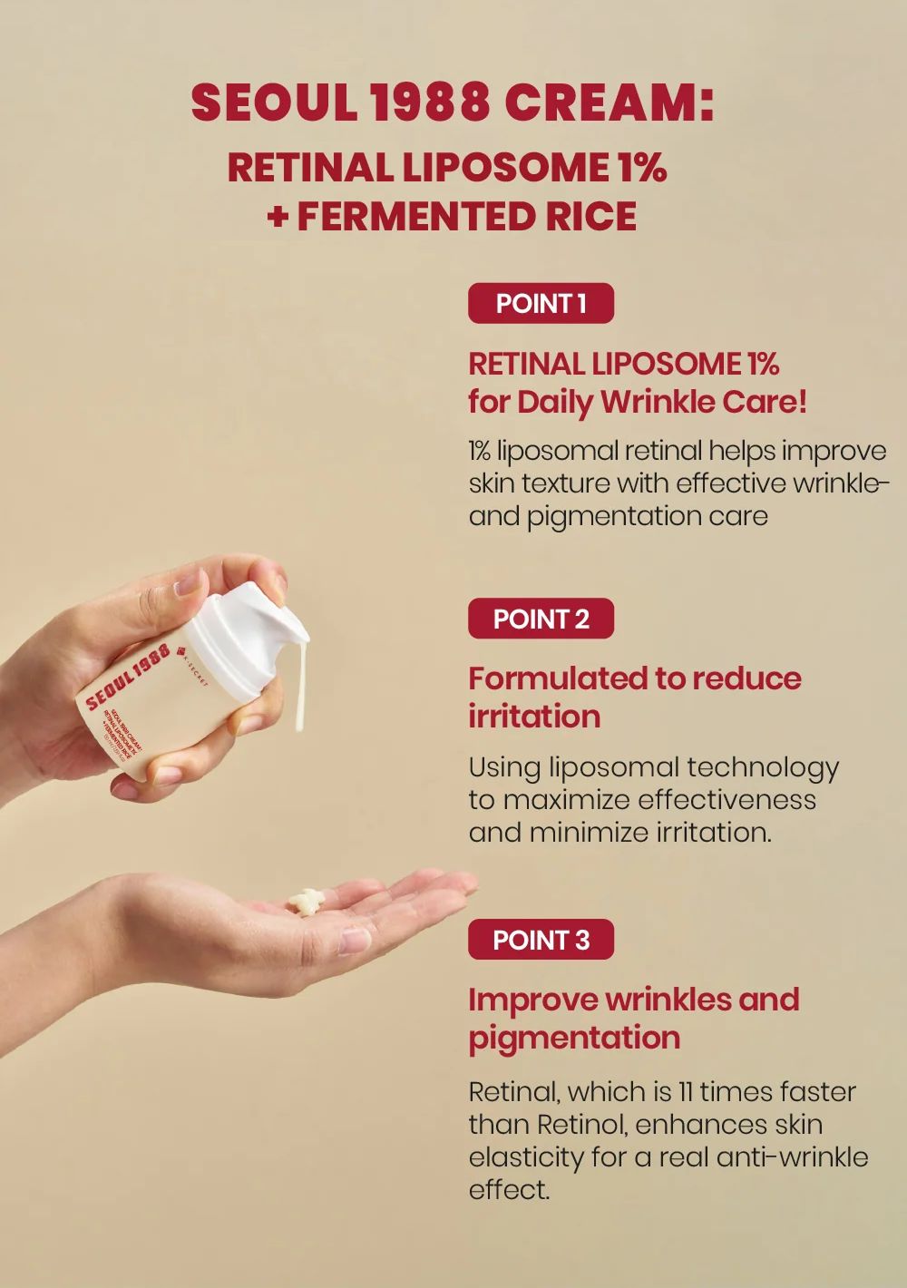 SEOUL 1988 Cream : Retinal Liposome 1% + Fermented Rice (50ml)