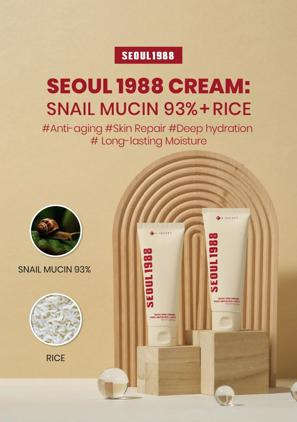 SEOUL 1988 Cream : Snail Mucin 93% + Rice (100ml)