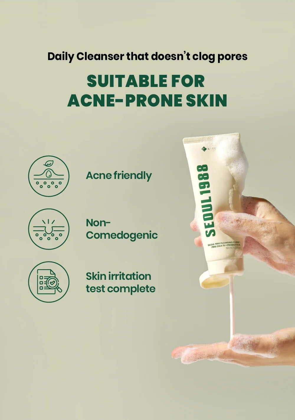 SEOUL 1988 Cleansing Foam : Pine Cica 1% + Probiotics (150ml)