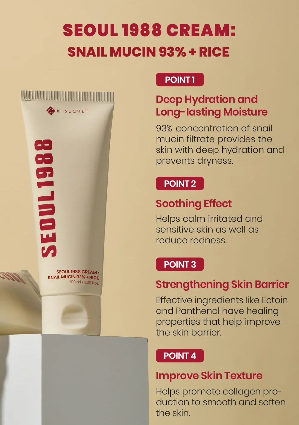 SEOUL 1988 Cream : Snail Mucin 93% + Rice (100ml)