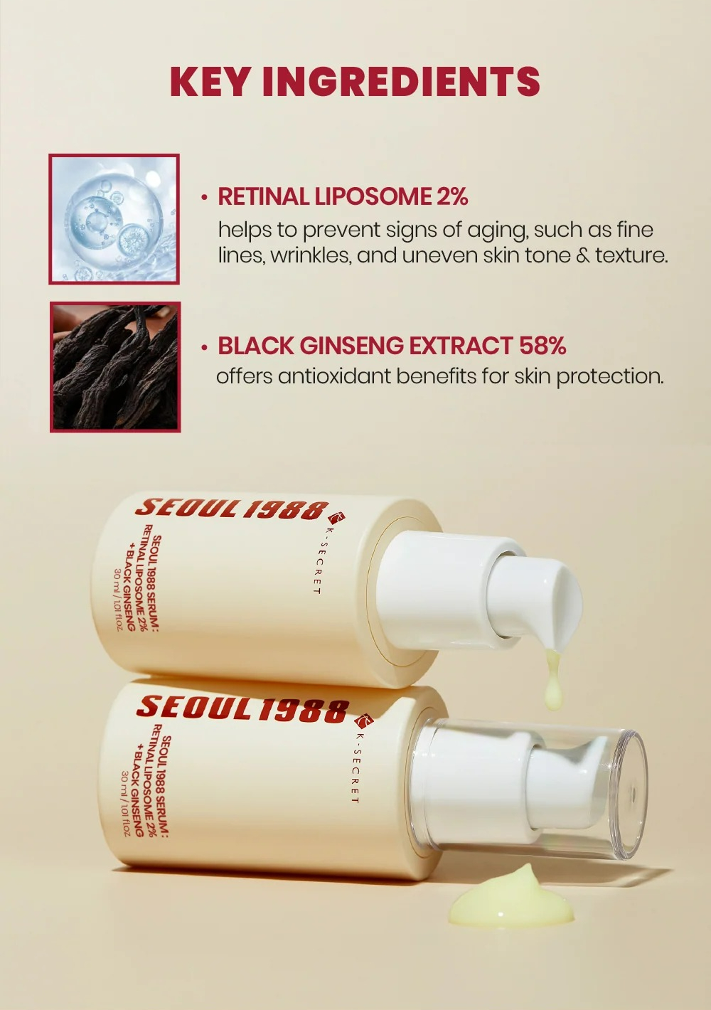 SEOUL 1988 Serum : Retinal Liposome 2% + Black Ginseng (30ml)