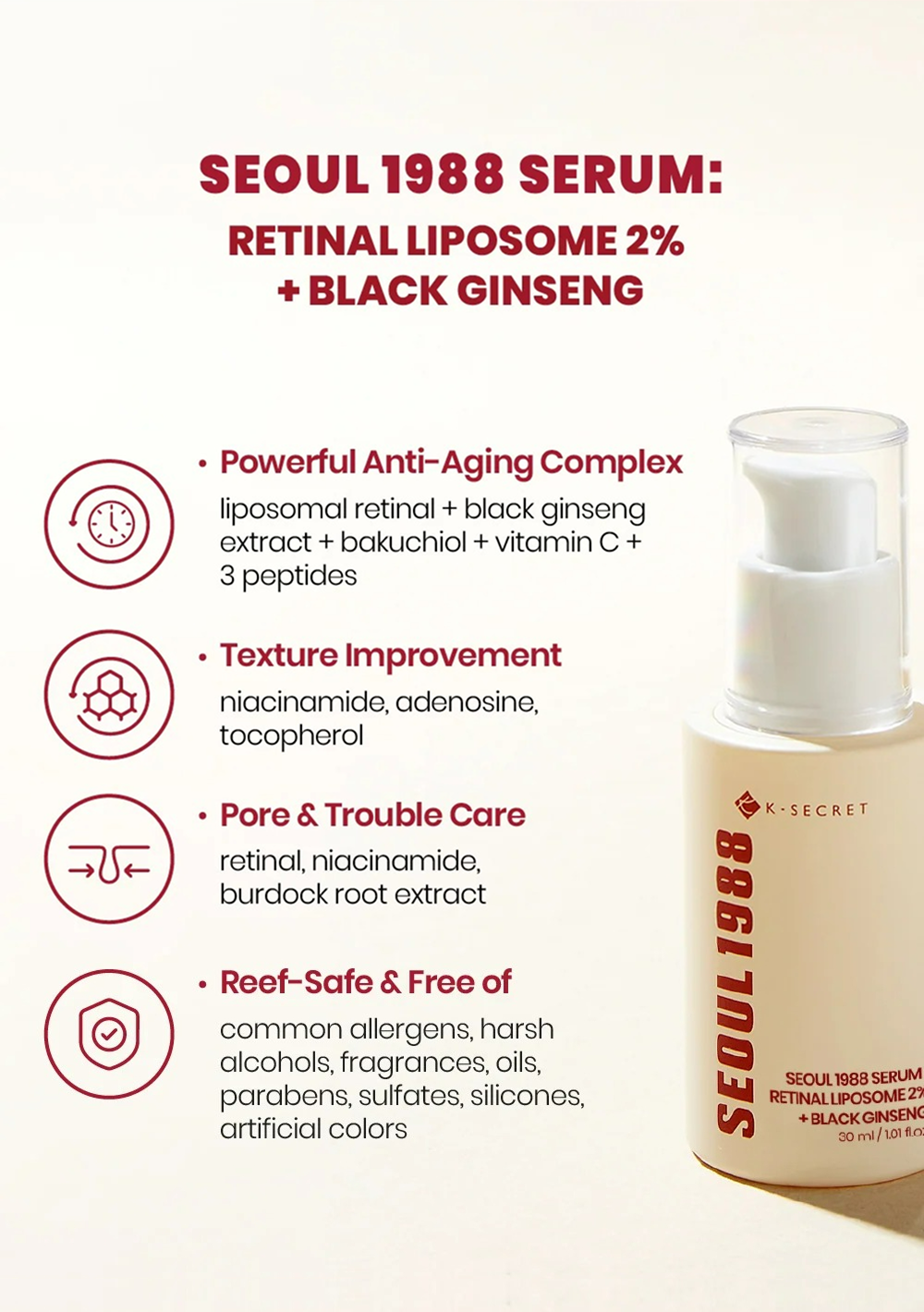 SEOUL 1988 Serum : Retinal Liposome 2% + Black Ginseng (30ml)