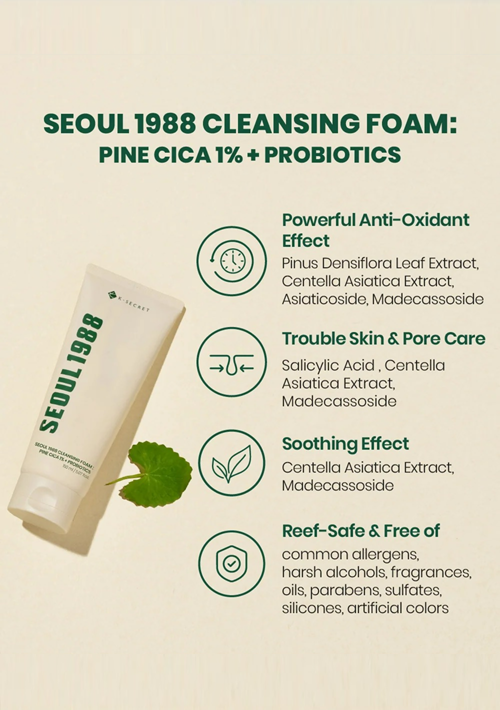 SEOUL 1988 Cleansing Foam : Pine Cica 1% + Probiotics (150ml)